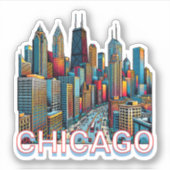 Pop art stripboek Art Chicago Illinois Skyline Sticker (Voorkant)