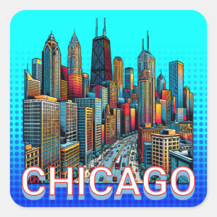 Pop art stripboek Art Chicago Illinois Skyline Vierkante Sticker