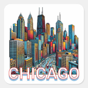 Pop art stripboek Art Chicago Illinois Skyline Vierkante Sticker