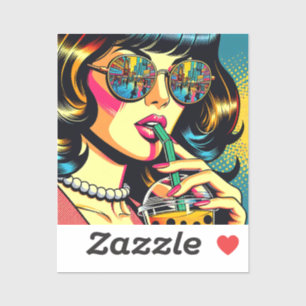 Pop Art stripboek mooie vrouw die boba drinkt Sticker