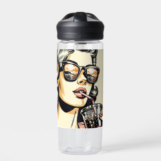 Pop Art stripboek mooie vrouw drinkt frisdrank Waterfles