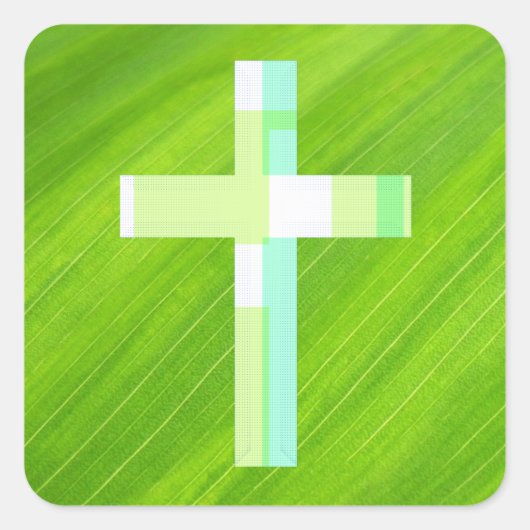 Pop Art Style Cross Green Leaf Sticker (Voorkant)