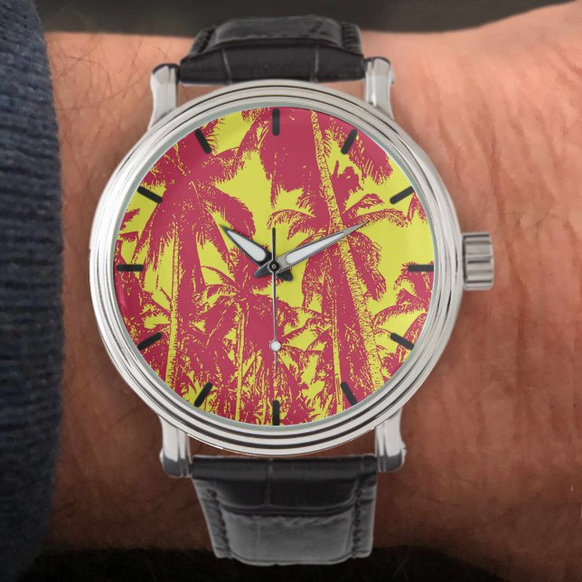 Pop Art Style Tropische palmbomen Horloge (Creator heeft geüpload)