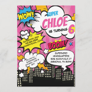 Pop Art Super Hero Birthday Uitnodiging