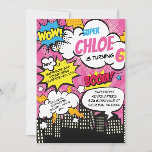 Pop Art Super Hero Invitation Anniversaire (Devant)