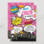 Pop Art Super Hero Invitation Anniversaire (Devant / Derrière)