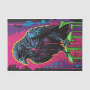 Pop Art Surrealisme Zwart en Neon Raven Decoupage Tissuepapier