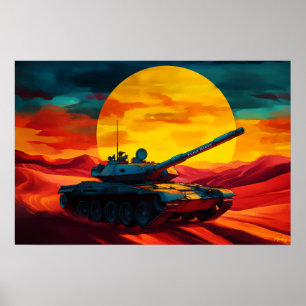 Pop Art Tank Scene Zonsondergang - Militaire Sfeer Poster