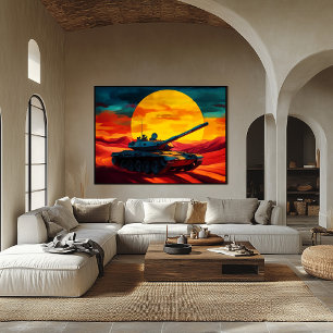 Pop Art Tank Scene Zonsondergang - Militaire Sfeer Poster