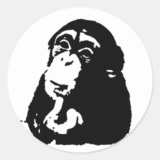 Pop Art Thinking Chimpanzee Ronde Sticker (Voorkant)