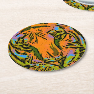 Pop Art TIGER HEAD + uw achterkant. en ideeën Ronde Kartonnen Onderzetter