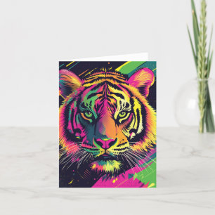 Pop Art Tiger Illustratie met Neon Kleuren Feestdagen Kaart