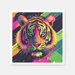 Pop Art Tiger Illustratie met Neon Kleuren Servet