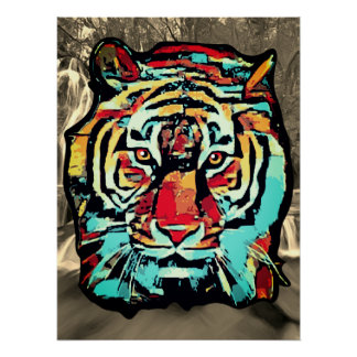 Pop art Tiger Sepia Background Perfect Poster
