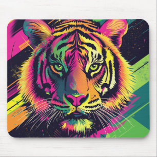 Pop Art Tijger Illustratie met Neon Kleuren Muismat