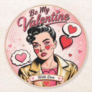Pop Art Valentijnsdag Met Gouden Glamour Ronde Kartonnen Onderzetter