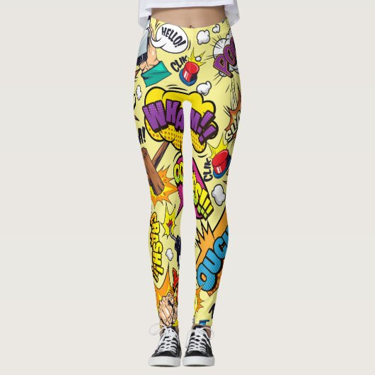 Pop Art Vibrant Retro Comic Texte Leggings (Devant)