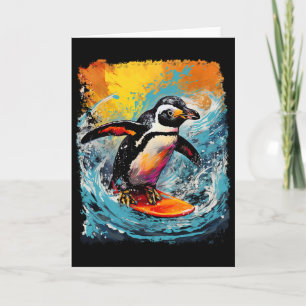 Pop Art Vintage Dierentuin Vogel Surfen Pinguïn Kaart