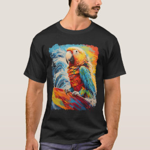 Pop Art Vintage Huisdier Vogel Papegaai Surfen T-shirt