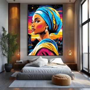Pop Art Visie van Meisje met de Parel Canvas Afdruk