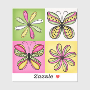 Pop Art Vlinders en Bloemen Sticker