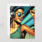 Pop Art Vrouw in Hoofdtelefoon Dansen Briefkaart (Voorkant / Achterkant)