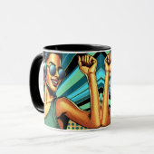 Pop Art Vrouw in Hoofdtelefoon Dansen Mok (Voorkant links)