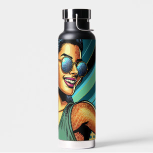 Pop Art Vrouw in Hoofdtelefoon Dansen Waterfles