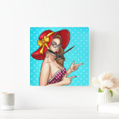 Pop Art Vrouw Vierkante Klok (Huis)