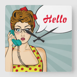 Pop Art Vrouw Vierkante Klok