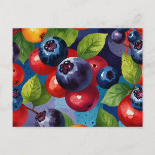 Pop Art Waterverf Bosbessen Patroon Briefkaart
