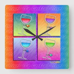 Pop Art WINE SQUARE WALL CLOCK Vierkante Klok