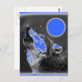Pop Art Wolf huilt bij Moon Briefkaart (Voorkant / Achterkant)