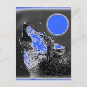 Pop Art Wolf huilt bij Moon Briefkaart