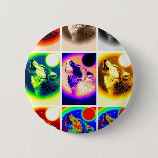 Pop Art Wolf Ronde Button 5,7 Cm (Voorkant)