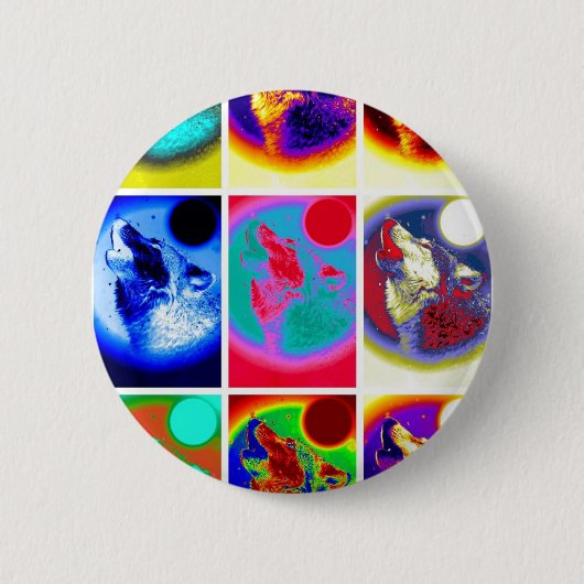 Pop Art Wolf Ronde Button 5,7 Cm (Voorkant)
