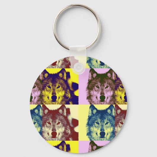 Pop Art Wolf Sleutelhanger (Voorkant)