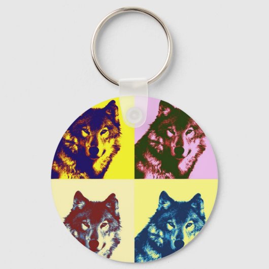 Pop Art Wolf Sleutelhanger (Voorkant)