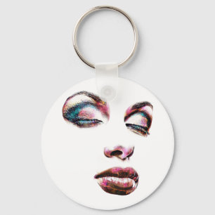 Pop Art Womans Face Makeup schoonheid Abstracte ku Sleutelhanger