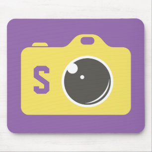 Pop Art Yellow Camera Paars Monogram Muismat