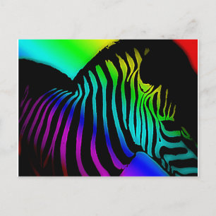 pop art zebra in neonregenboogkleuren briefkaart