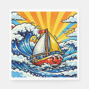 Pop art zeilboot thema jongens verjaardag servet