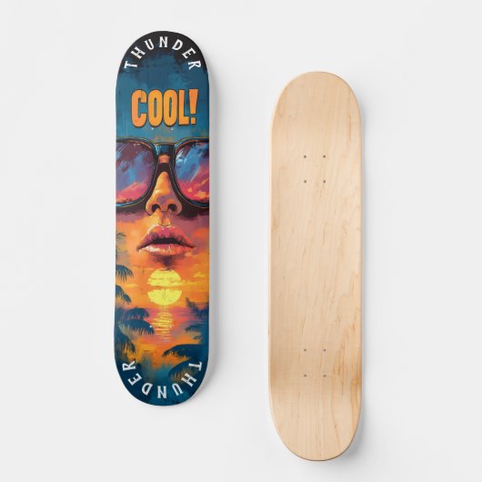 Pop Art Zonsondergang Reflectie - Levendige Retro  Skateboard (Voorkant)