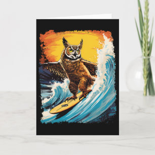 Pop Art Zoo Vintage Vogel Gehoornde Uil Surfen Kaart