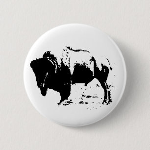 Pop Art Zwart & Wit Buffel Silhouet Button