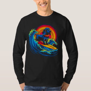 Pop Artistische Dackel Hond Surft T-shirt