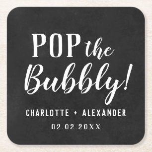 Pop: Bubble Elegant Personalized Wedding Black Vierkante Kartonnen Onderzetter