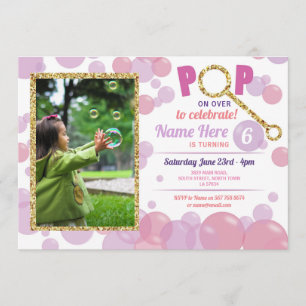 POP Bubble Lila verjaardag Roze foto Glitter Gold Kaart