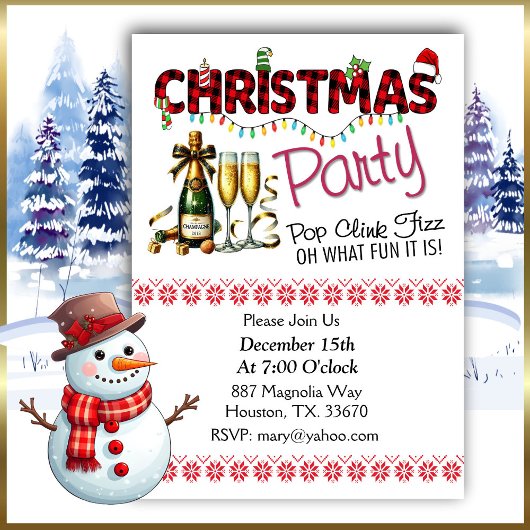 Pop Clink Fiz kerstfeest uitnodiging