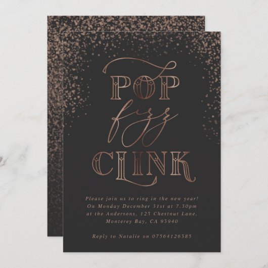 pop clink fizz bronze invitation fête (Devant / Derrière)